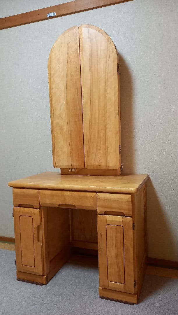 【セット商品】ミズメザクラ　ドレッサー三面鏡　ナチュラル　カントリー　天然木