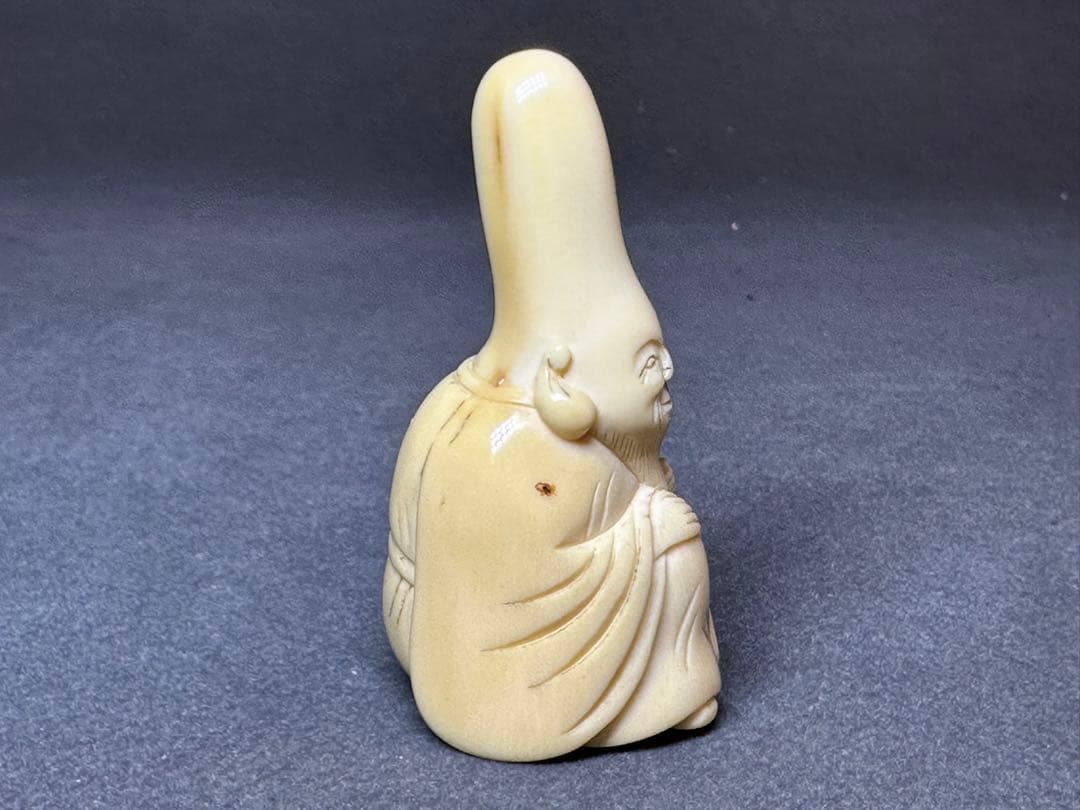 極上　江戸　根付　鯨歯　抹香鯨　寿老人置物　彫刻 細密細工　骨董　アンティーク