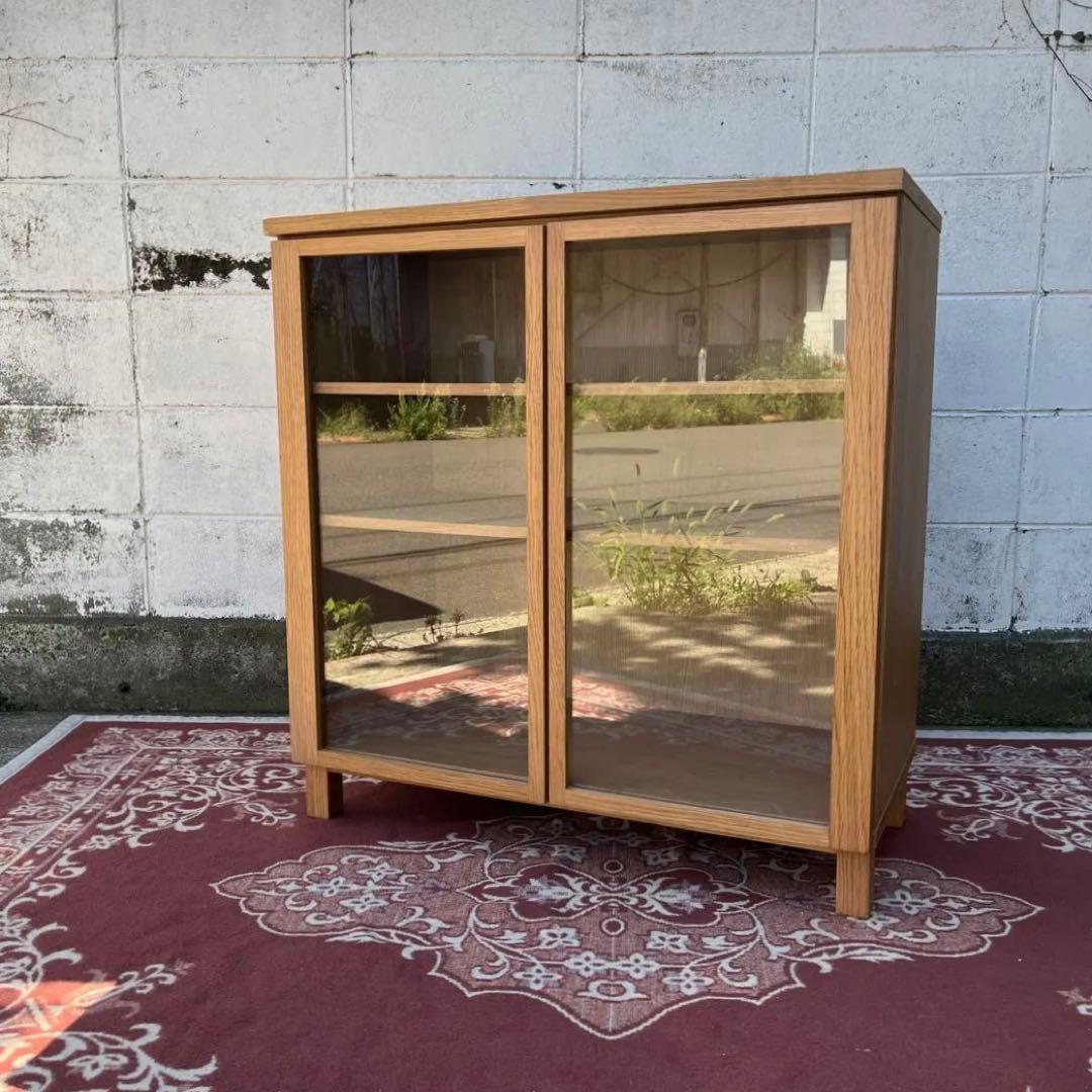 送料無料◾️MUJI 無印良品 木製キャビネット ガラス扉 オーク材突板