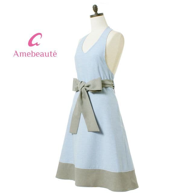 アームボーテ　サックス＆ライトグレーローブエプロン