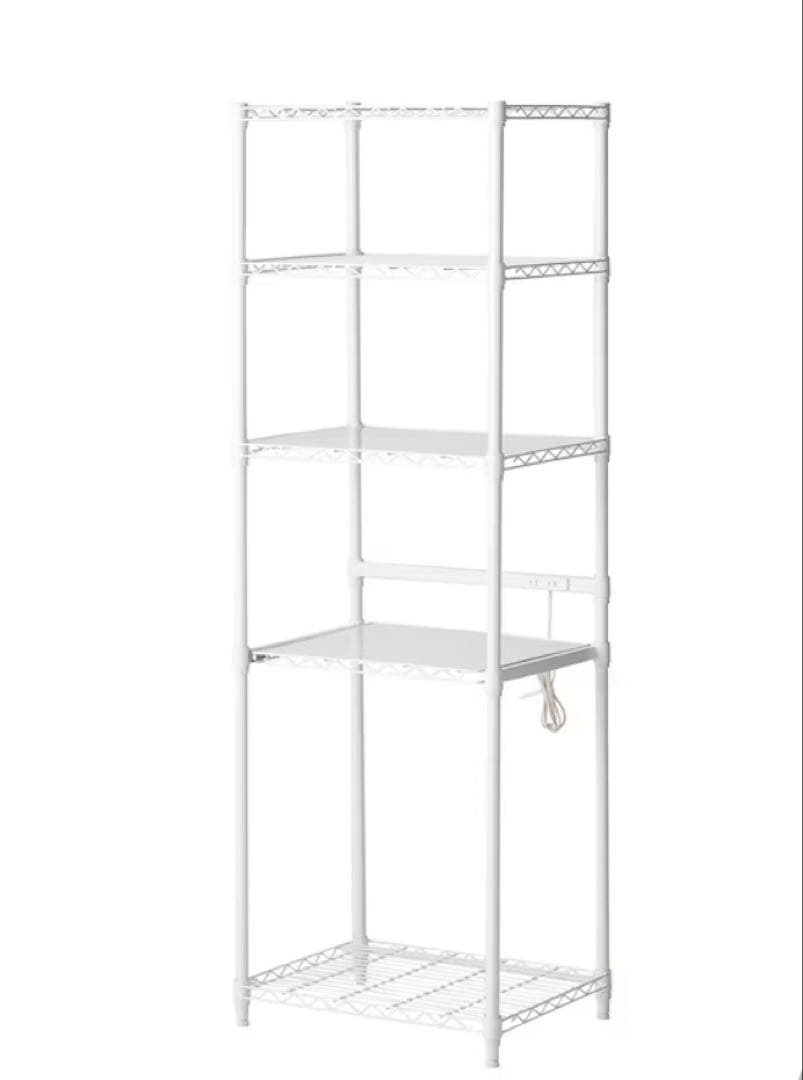 コンセント付きレンジ台キッチンラックホワイト 4段 スチール