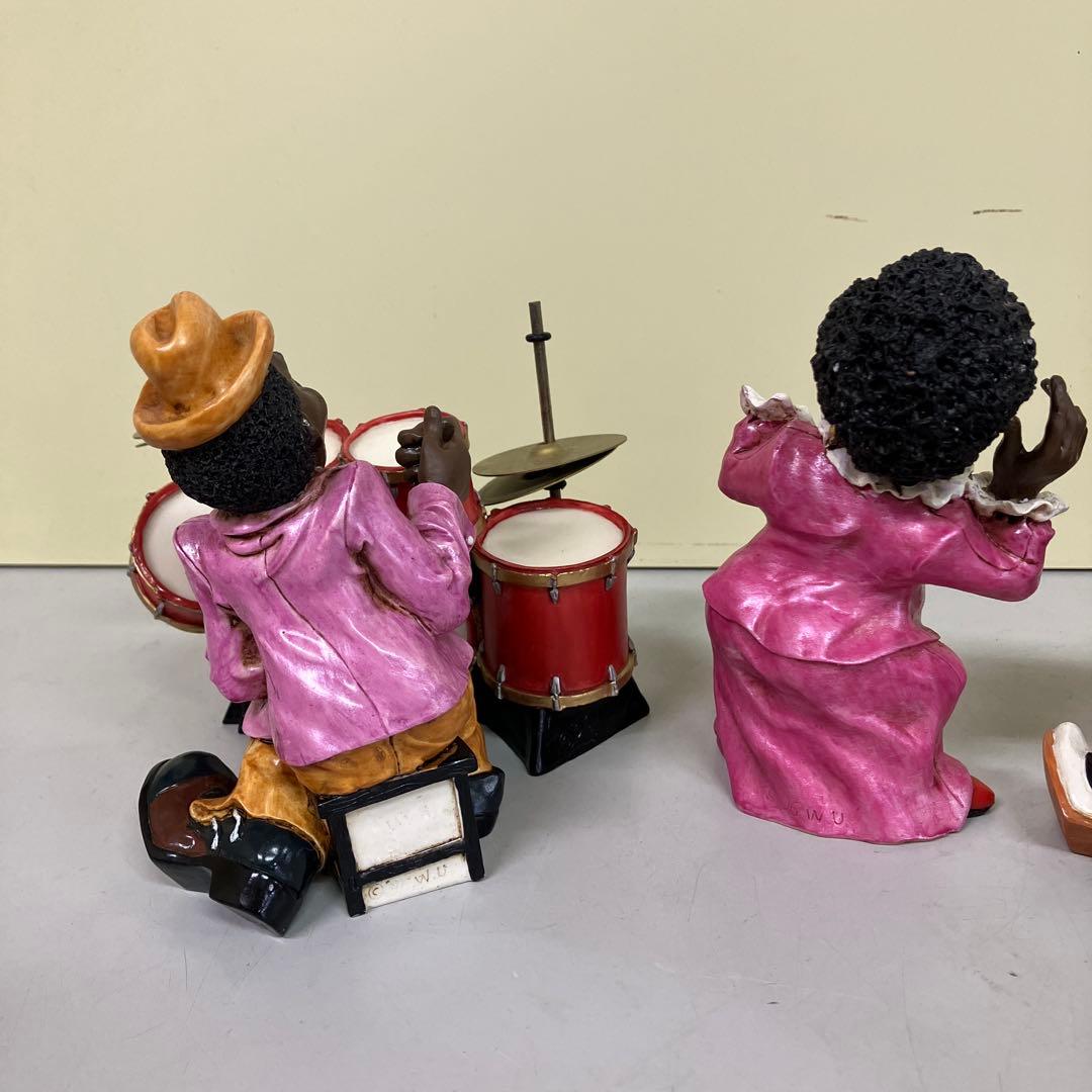 E-4 黒人ジャズバンド フィギュア 6体セット 楽器付き 置物 陽気な音楽隊
