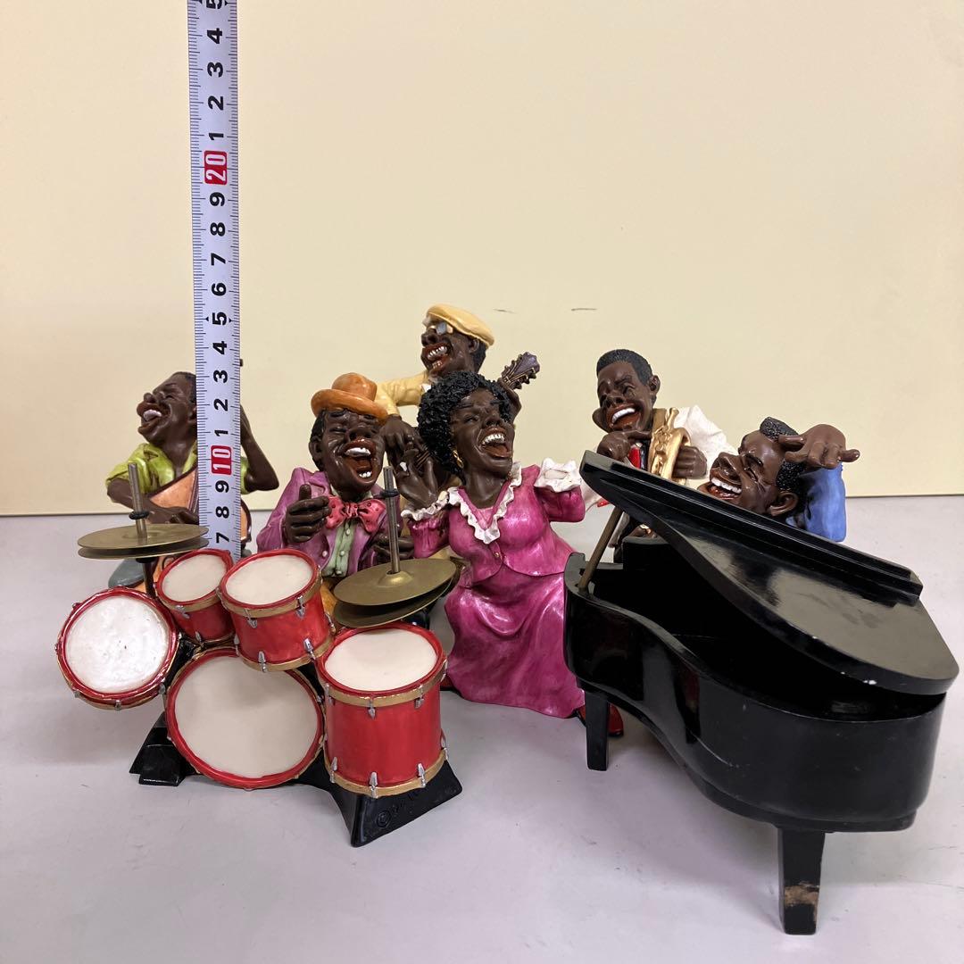 E-4 黒人ジャズバンド フィギュア 6体セット 楽器付き 置物 陽気な音楽隊
