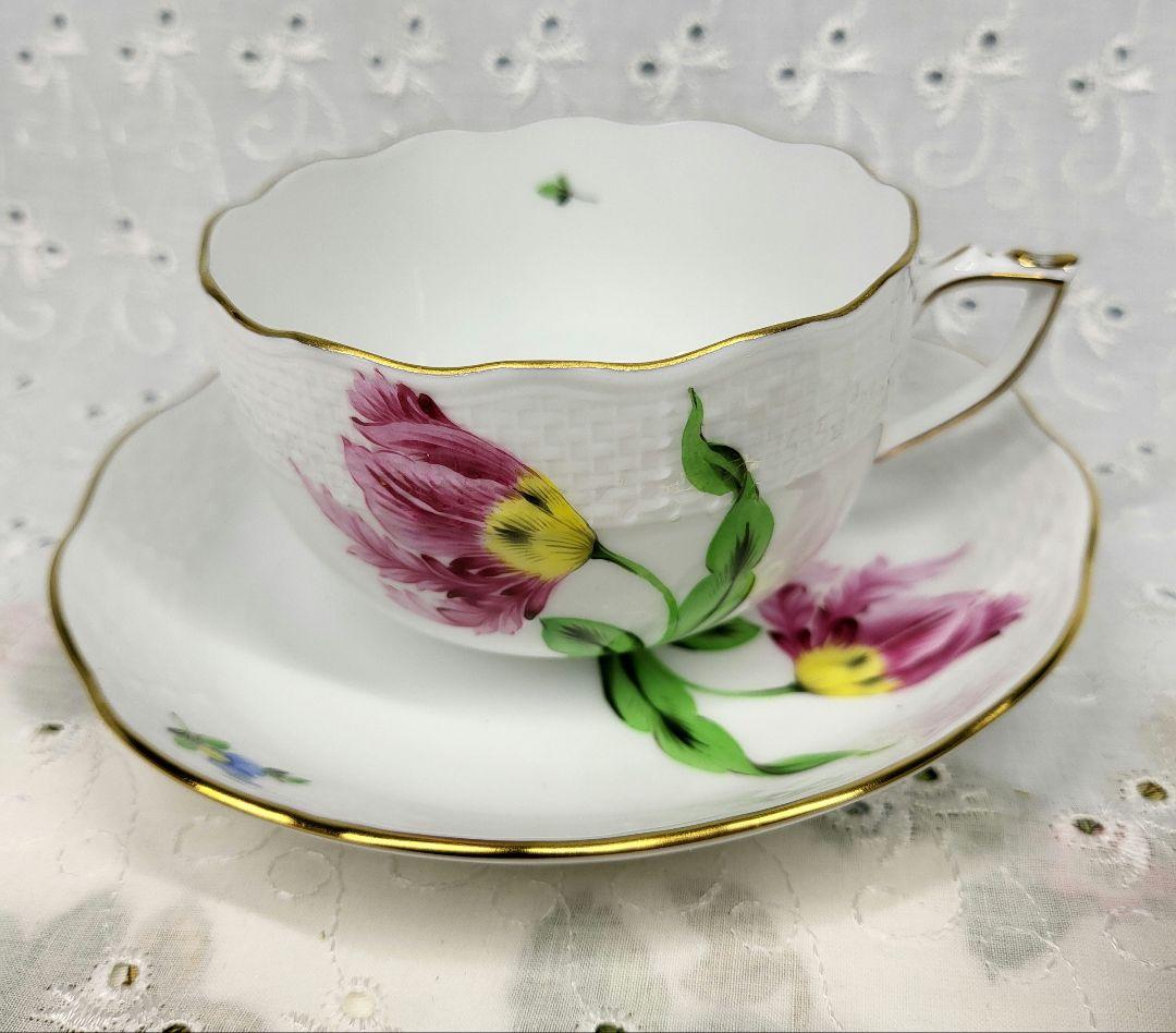 美品✨ヘレンド バコニーの春 ピンクのチューリップ カップ、シュガー2点