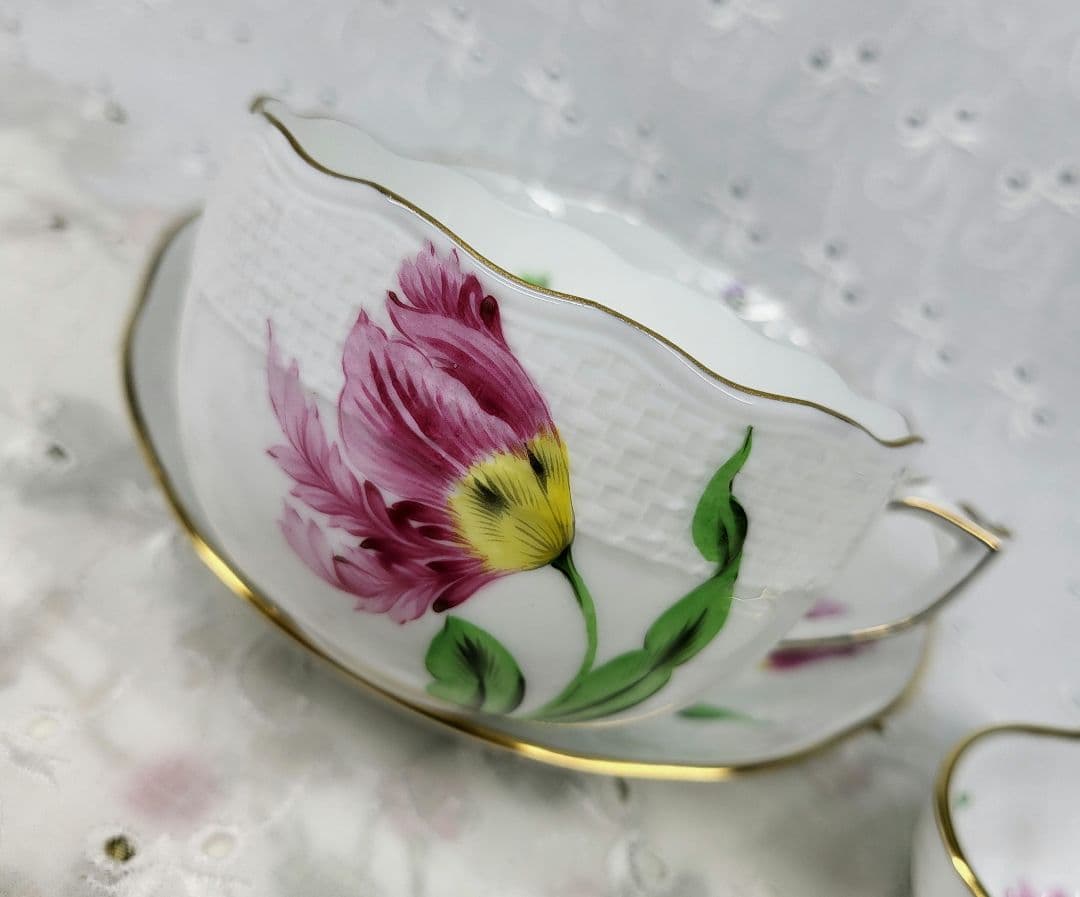 美品✨ヘレンド バコニーの春 ピンクのチューリップ カップ、シュガー2点