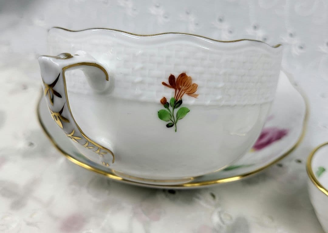 美品✨ヘレンド バコニーの春 ピンクのチューリップ カップ、シュガー2点