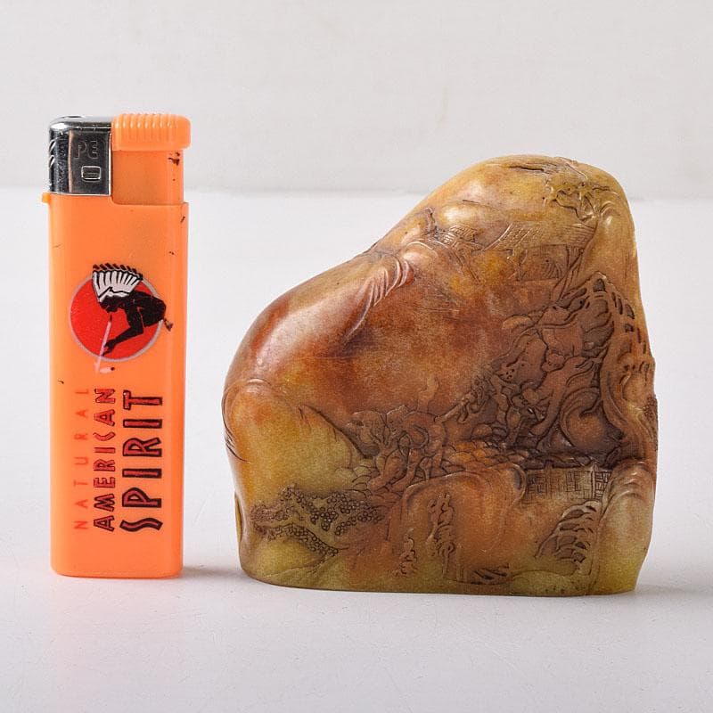 中国 篆刻 玉石田黄石彫刻 山水人物文刻 印材 置物 V 7836 - メルカリ