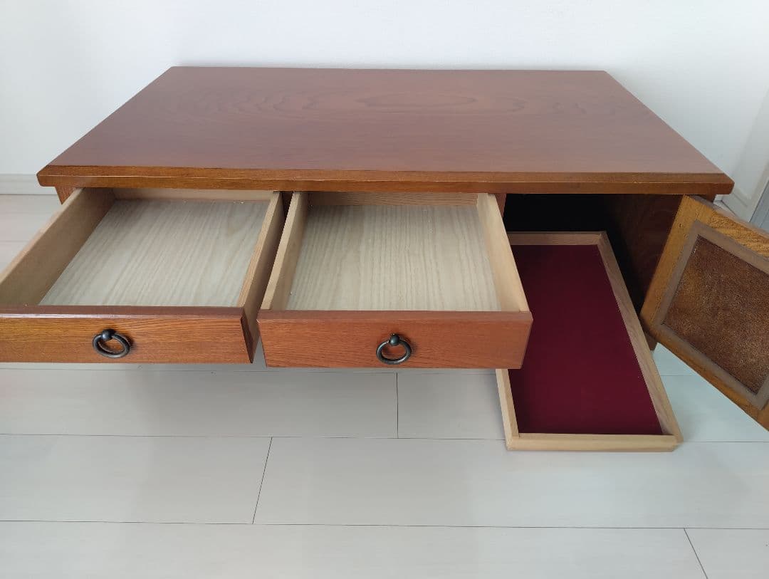 光製作所（hikari）文机 欅ケヤキ杢 片袖机 和室 座机 引き出し付き