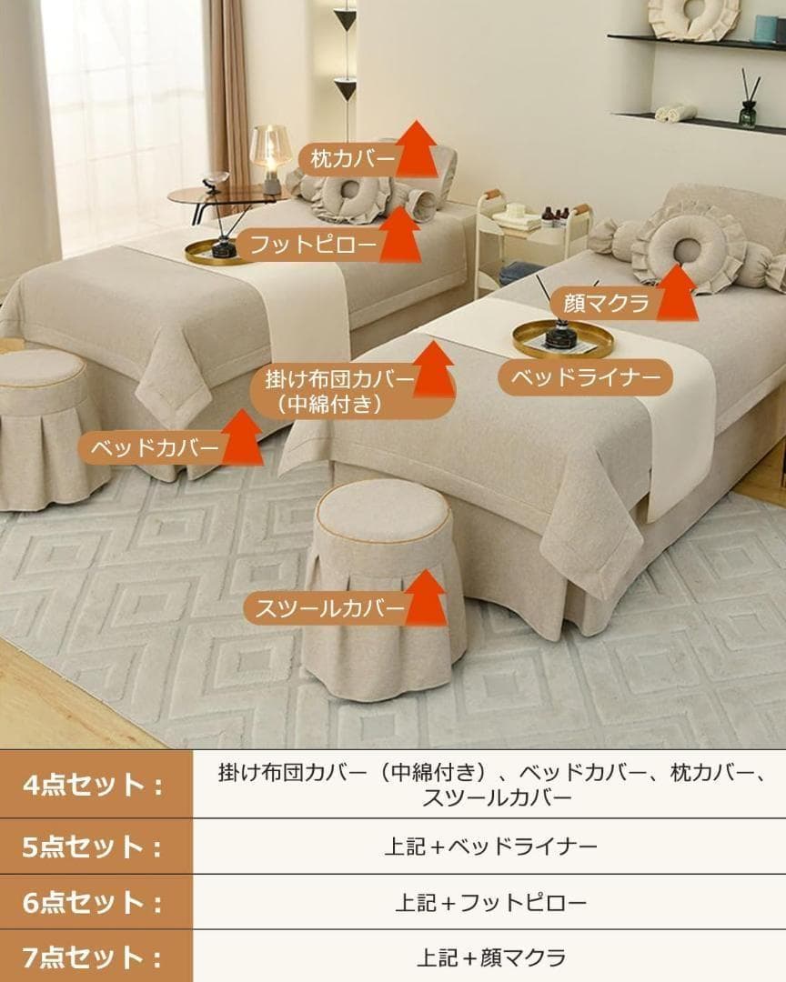 【高級】4ピース マッサージテーブルスカート マッサージベッドカバー グレー