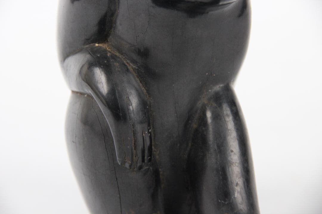 室町時代 木彫 猿置物 黒檀　硬木 在銘有 花押付　日本彫刻 FF01-01