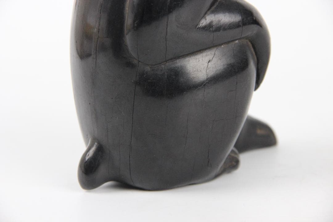 室町時代 木彫 猿置物 黒檀　硬木 在銘有 花押付　日本彫刻 FF01-01