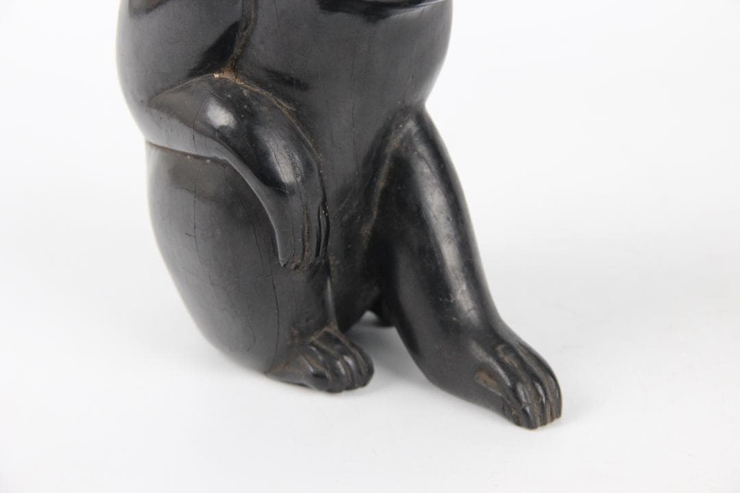 室町時代 木彫 猿置物 黒檀　硬木 在銘有 花押付　日本彫刻 FF01-01