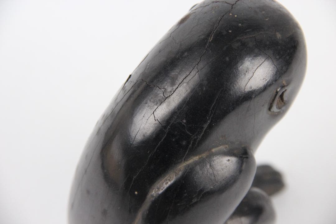 室町時代 木彫 猿置物 黒檀　硬木 在銘有 花押付　日本彫刻 FF01-01