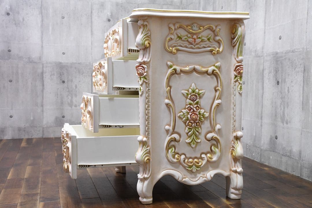 FAC60 ロココ調 猫脚 レリーフ トールペイント クラック加工サイド