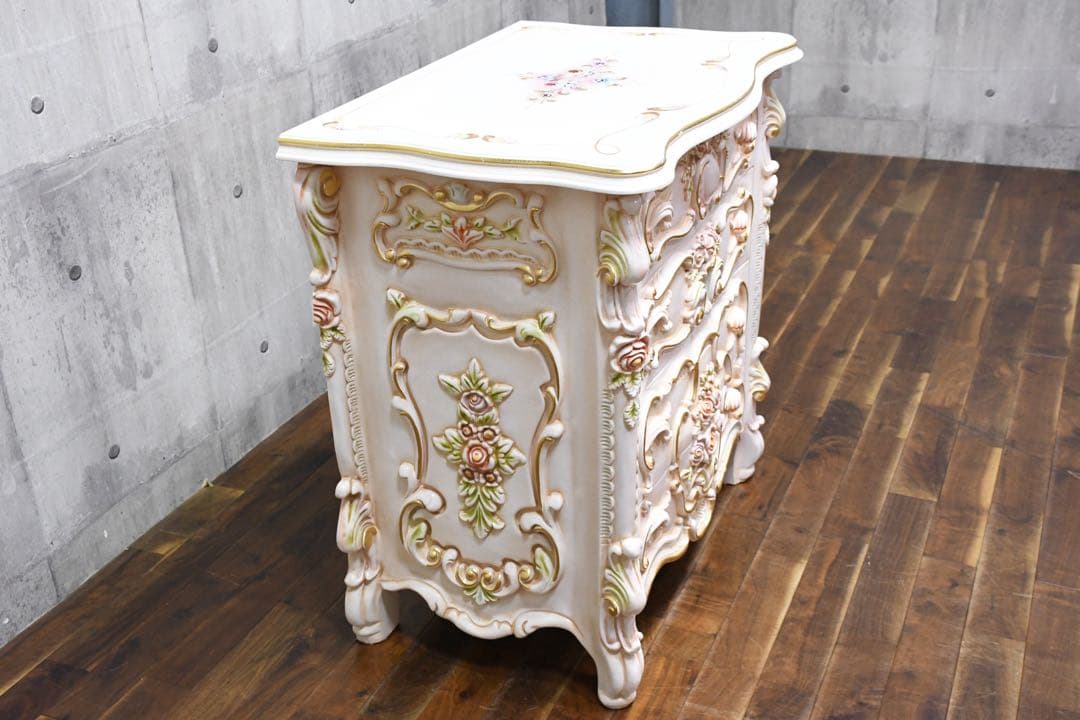 FAC60 ロココ調 猫脚 レリーフ トールペイント クラック加工サイド