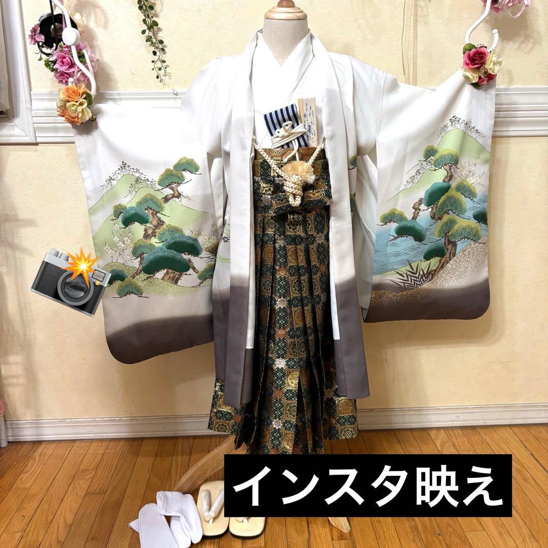 美品七五三五歳‼️白地豪華絢爛着物 男の子 袴 完全️フルセット‼️お家から揃えるなし