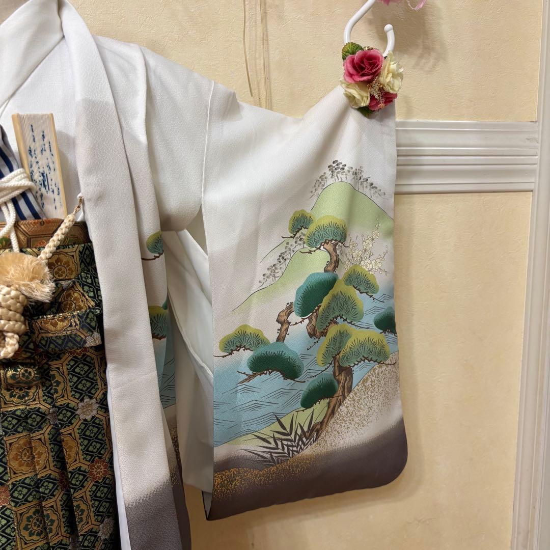 美品七五三五歳‼️白地豪華絢爛着物 男の子 袴 完全️フルセット‼️お家から揃えるなし