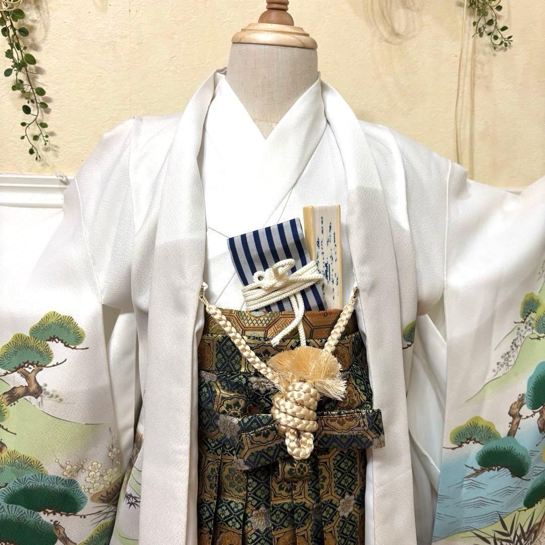 美品七五三五歳‼️白地豪華絢爛着物 男の子 袴 完全️フルセット‼️お家から揃えるなし