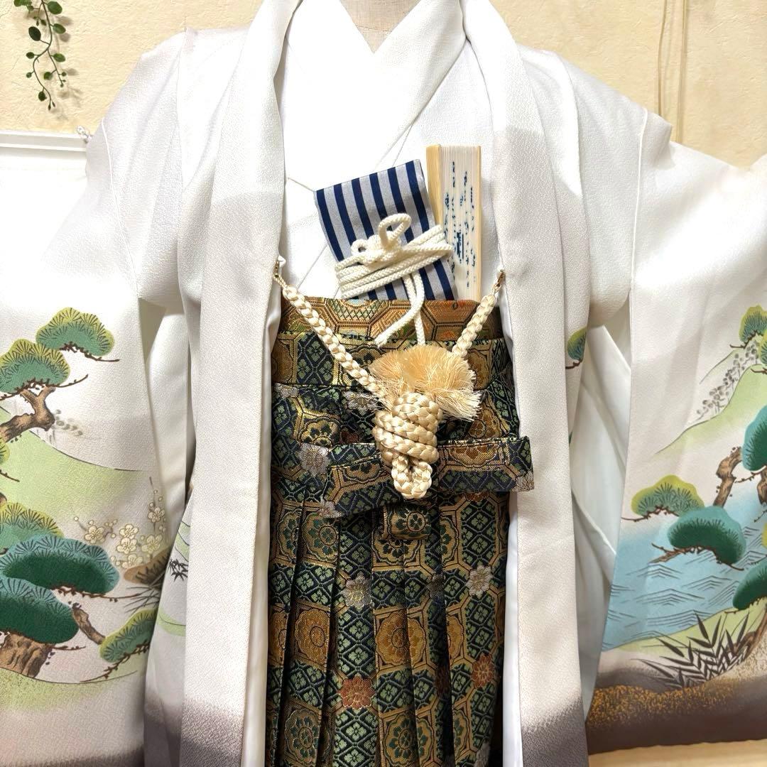 美品七五三五歳‼️白地豪華絢爛着物 男の子 袴 完全️フルセット‼️お家から揃えるなし