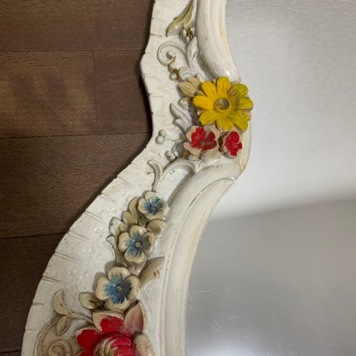 ヴィンテージ　アンティーク　花 壁掛け鏡 ウォールミラー ウッドフレーム