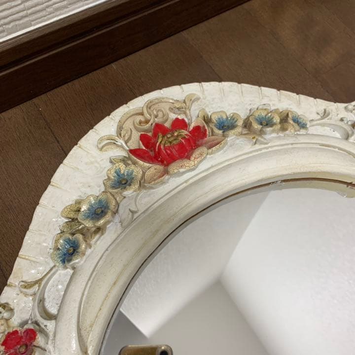 ヴィンテージ　アンティーク　花 壁掛け鏡 ウォールミラー ウッドフレーム