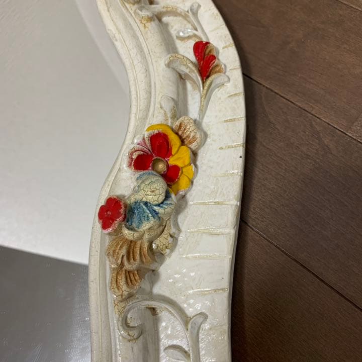 ヴィンテージ　アンティーク　花 壁掛け鏡 ウォールミラー ウッドフレーム