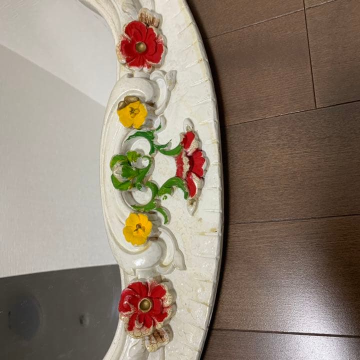 ヴィンテージ　アンティーク　花 壁掛け鏡 ウォールミラー ウッドフレーム