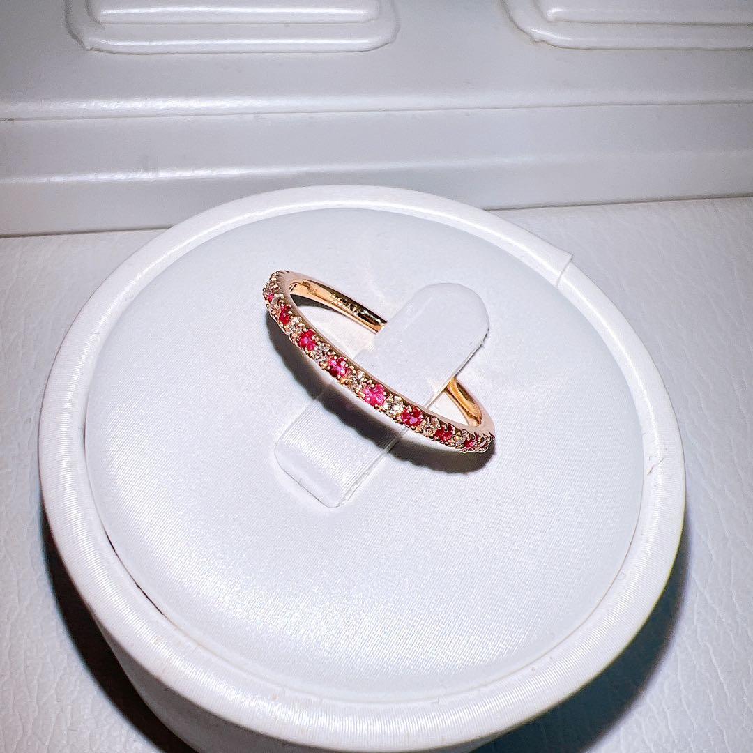 K18PG 天然ルビー×ダイヤモンド ハーフエタニティリング