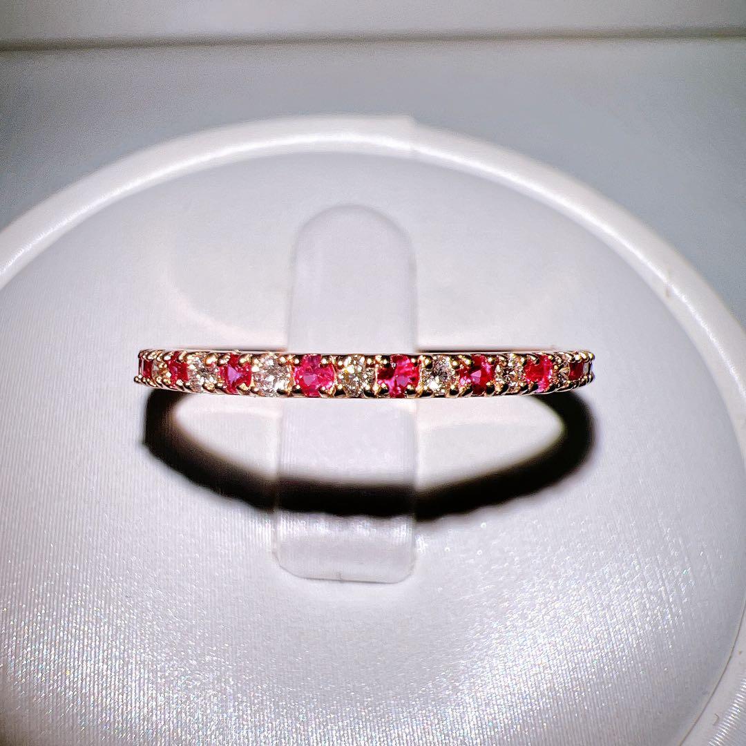 K18PG 天然ルビー×ダイヤモンド ハーフエタニティリング