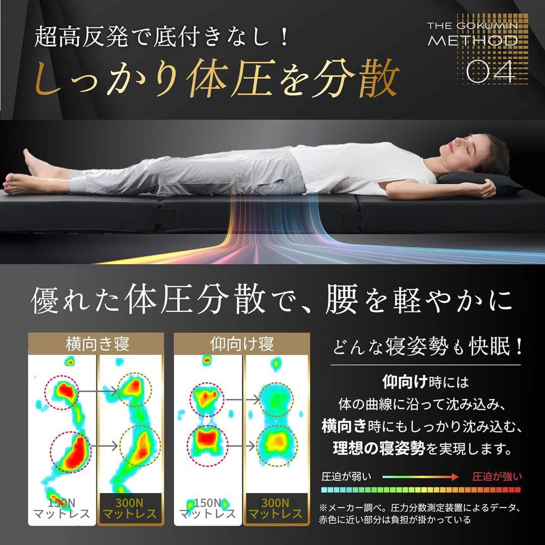 GOKUMIN マットレス 三つ折り シングル 硬め　10cm 70D 300N