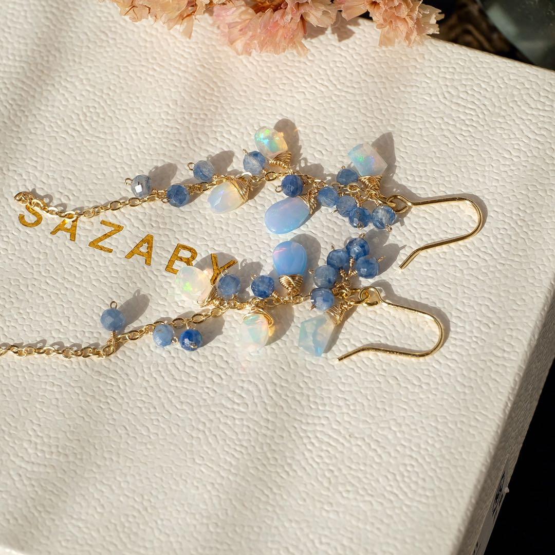 14kgfカラーオパール・カイヤナイトピアス/イヤリング