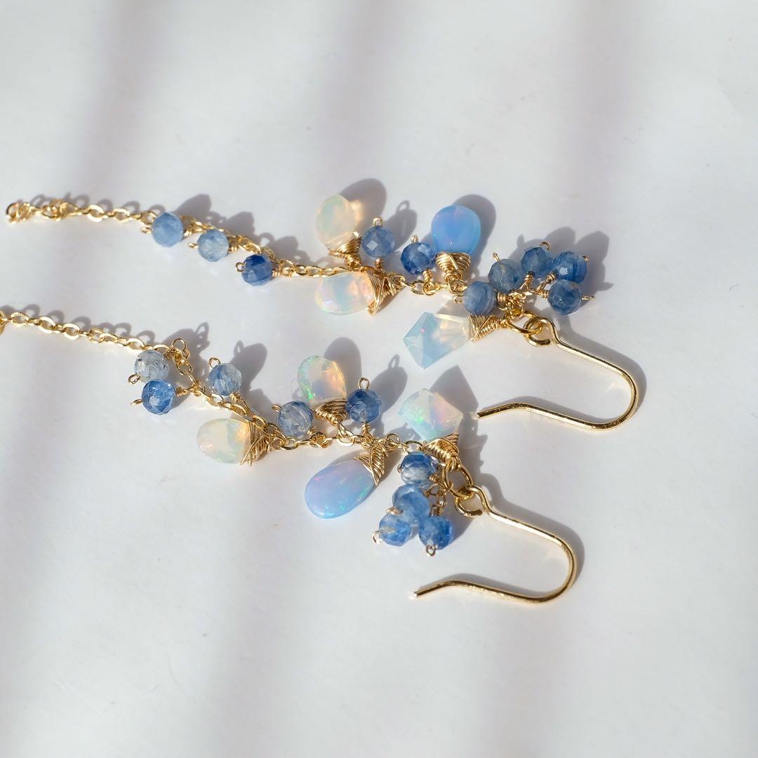 14kgfカラーオパール・カイヤナイトピアス/イヤリング