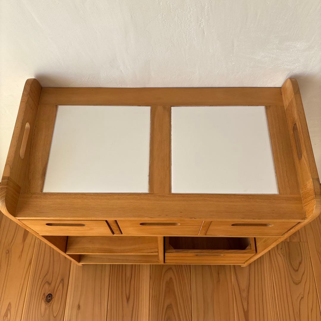 木製キッチンワゴン 4収納ボックス付き