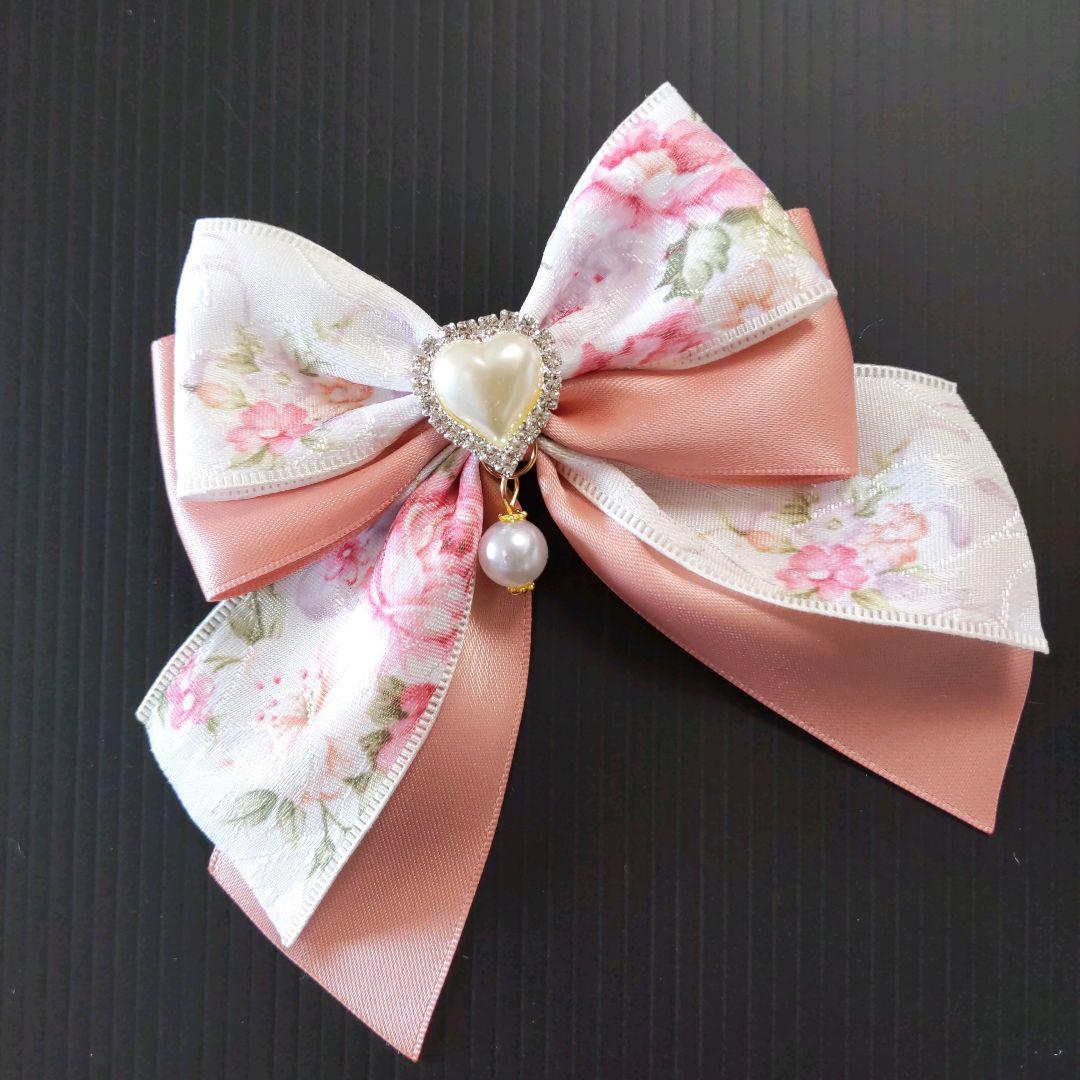 確認　たらりんヘアリボン ヘアゴム 華やかロングリボン　アンティークローズ