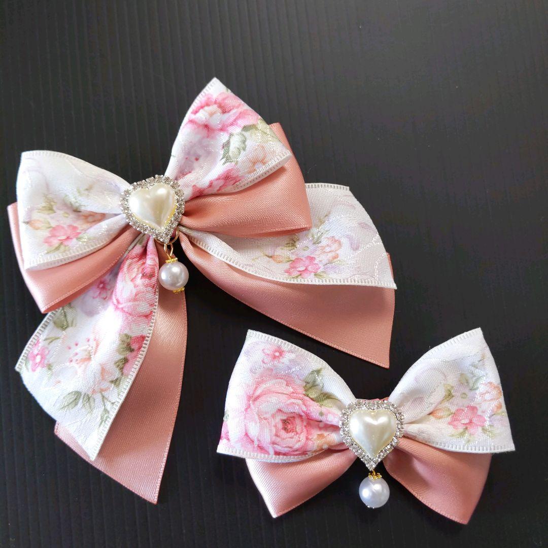 確認　たらりんヘアリボン ヘアゴム 華やかロングリボン　アンティークローズ