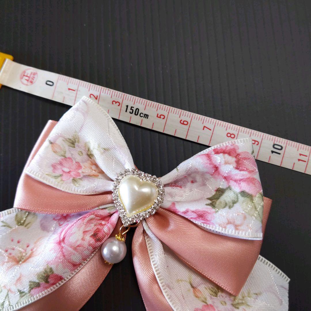 確認　たらりんヘアリボン ヘアゴム 華やかロングリボン　アンティークローズ