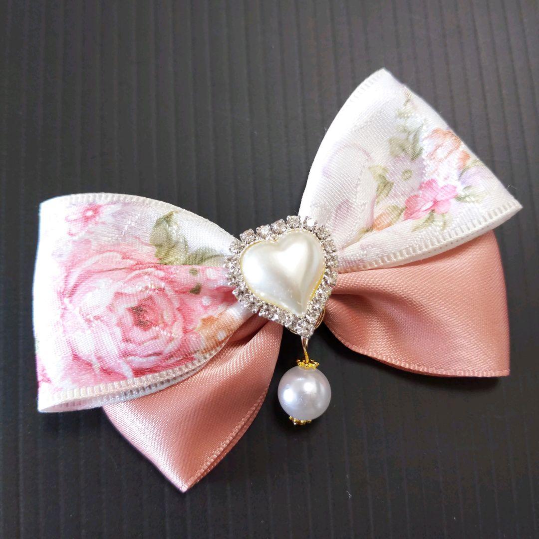 確認　たらりんヘアリボン ヘアゴム 華やかロングリボン　アンティークローズ