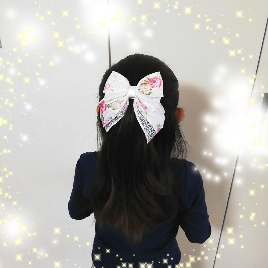 確認　たらりんヘアリボン ヘアゴム 華やかロングリボン　アンティークローズ