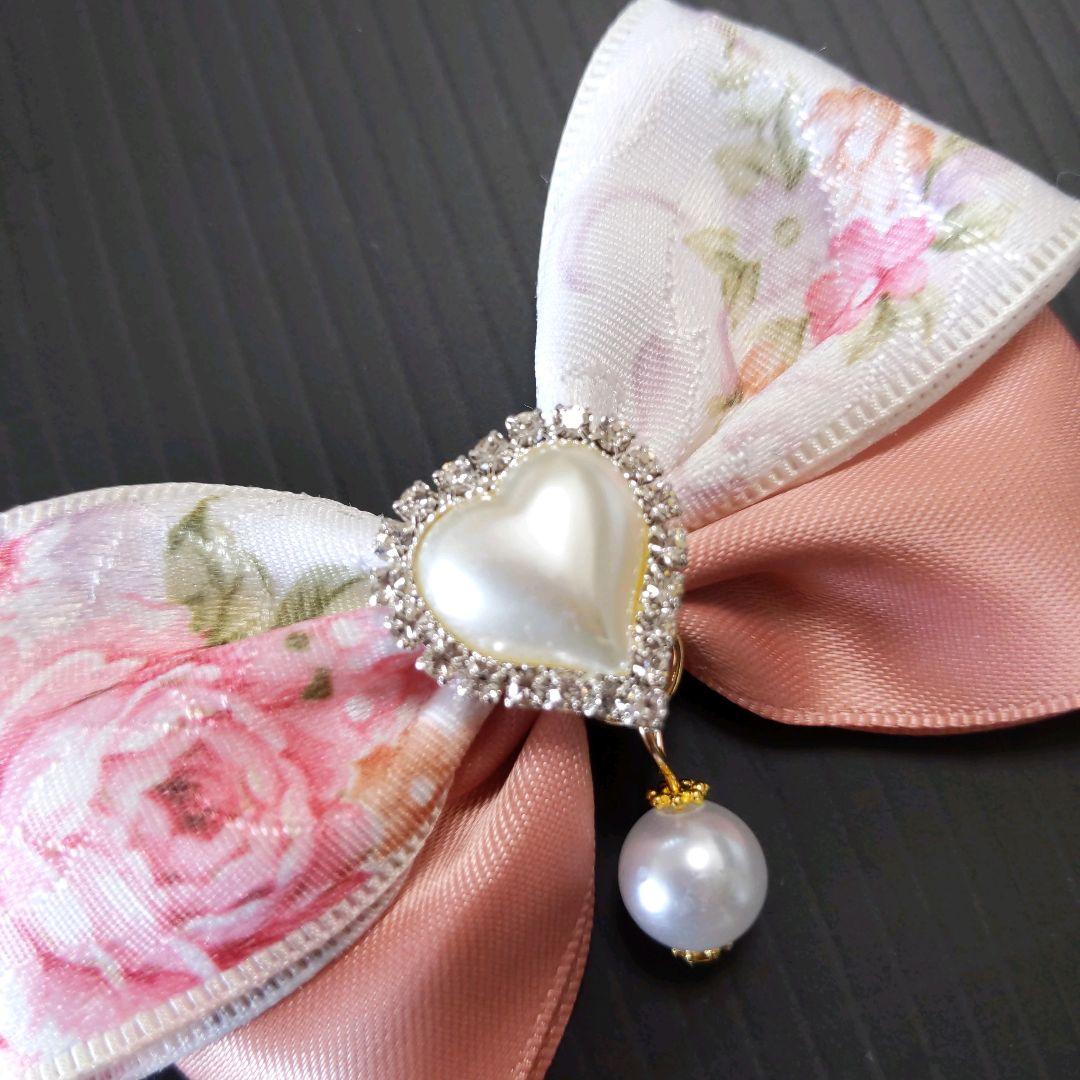 確認　たらりんヘアリボン ヘアゴム 華やかロングリボン　アンティークローズ