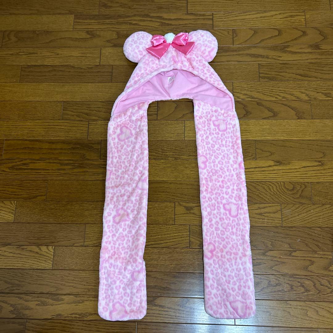 ディズニー限定 ミニー ピンク ヒョウ柄 ファンキャップマフラー
