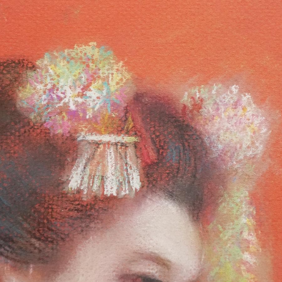 永島公子 パステル画 人物画 絵画 肉筆 額装 美術 芸術 美術品 アート