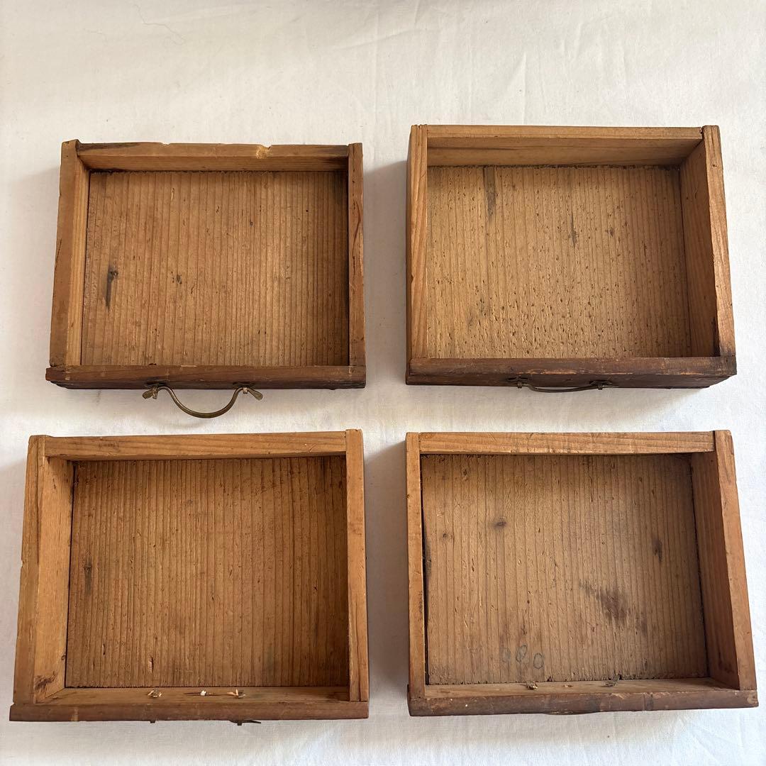 昭和レトロ 木製小引き出し 4段 持ち手付き 古道具 裁縫箱風