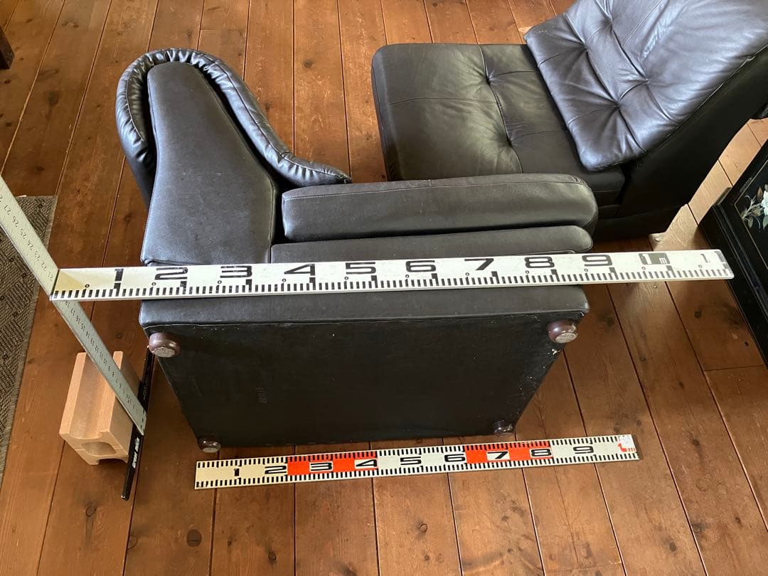 カリモク1人掛けソファー ブラック 革製品 中古家具 昭和レトロ