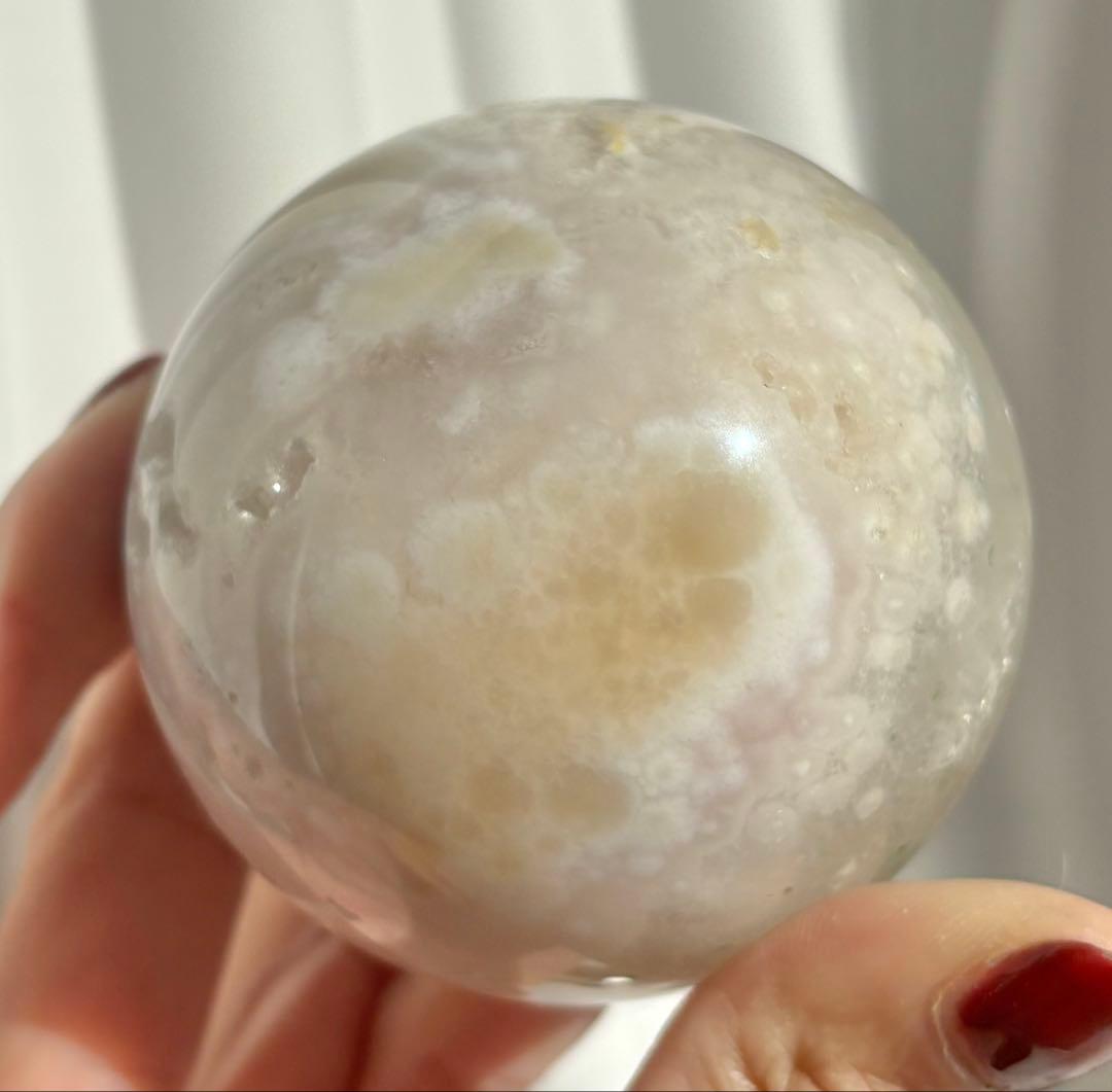 《高品質ピンクアメジスト×レースアゲート》点描クローライトの希少スフィア
