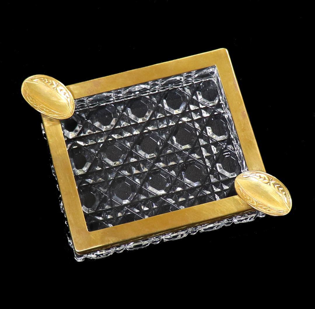 オールド・バカラ ブロンズ装飾 リーフ文 スクエア型 灰皿 小物入れ ディアマン