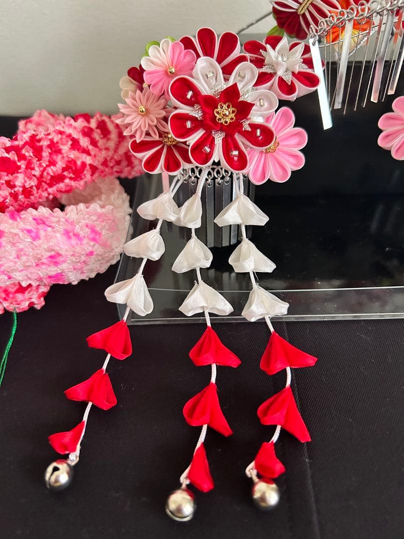 美品【三越】七五三用伝統的髪飾りセット　つまみ細工　銀ビラ　日本髪