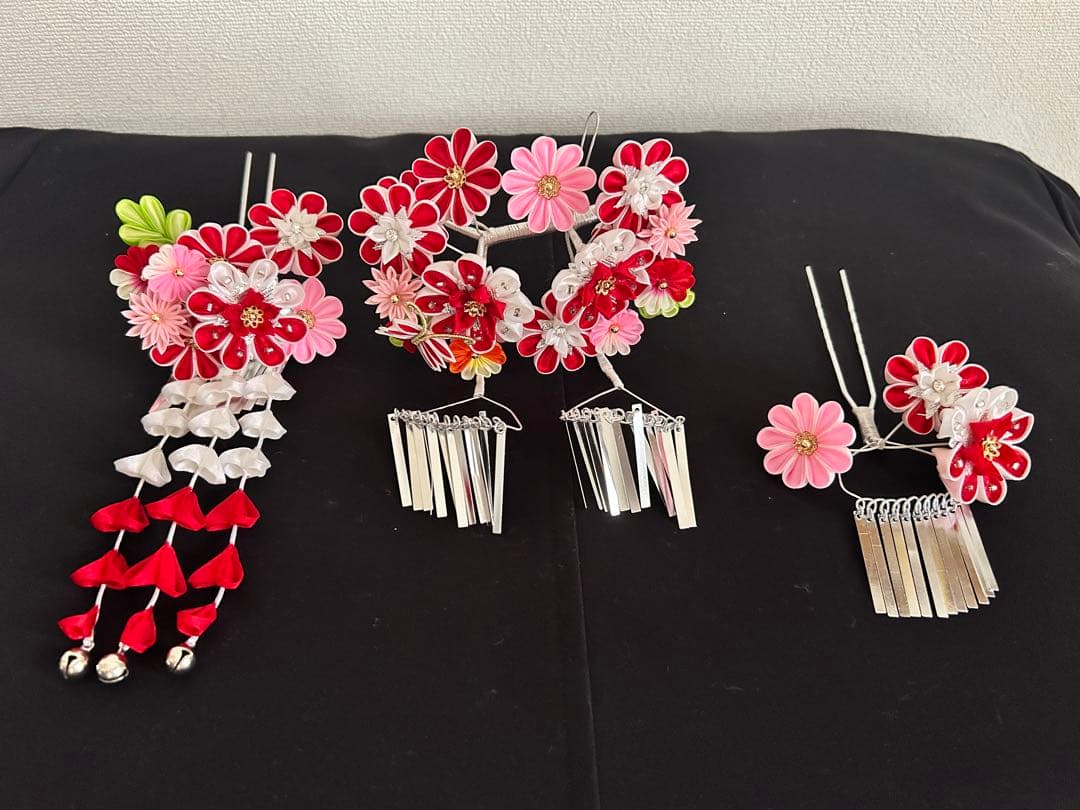 美品【三越】七五三用伝統的髪飾りセット　つまみ細工　銀ビラ　日本髪