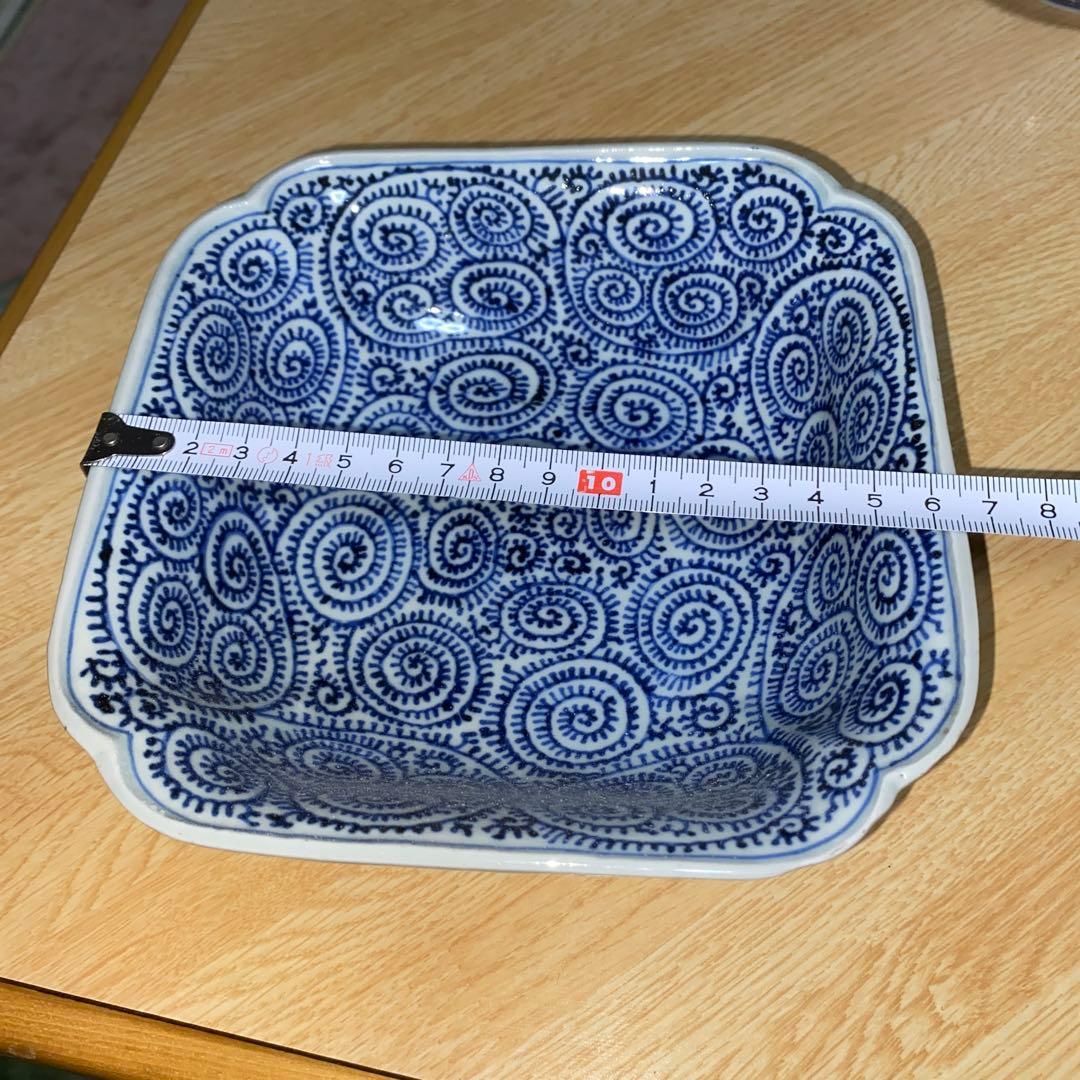 角鉢　タコ尽くし　江戸期　完品 有田焼 そうた窯 「たこ唐草角捻り鉢」 シャープでおしゃれな「から草