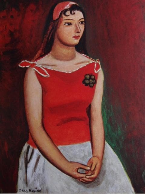 児島善三郎、【少女座像】、希少な画集画、新品高級額 額装付、状態