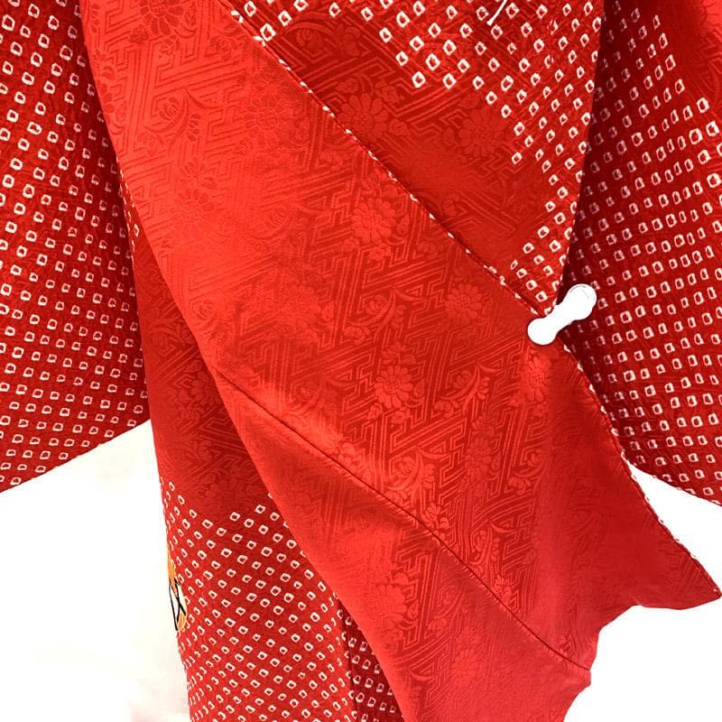 510ag13小物類,筥迫末広 ■七五三 七歳 女児総絞り着物&長襦袢刺繍手鞠■